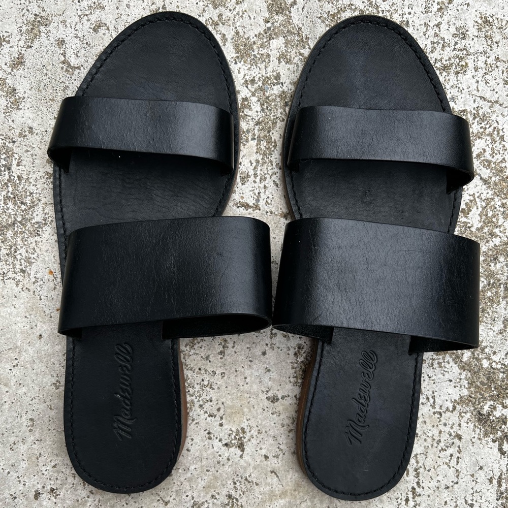 MADEWELL The Boardwalk double strap slide sandal in black